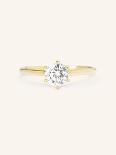 Wedding Arbor Round Moissanite 6-Prong Solitaire Cathedral Engagement Ring