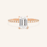 Moonlight Sky Emerald Cut Moissanite Diamond Accent Engagement Ring