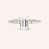 Moonlight Sky Emerald Cut Moissanite Diamond Accent Engagement Ring
