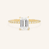 Moonlight Sky Emerald Cut Moissanite Diamond Accent Engagement Ring