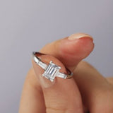 Stately Manor Emerald Cut Diamond Tapered Baguette Three Stone Engagement Ring