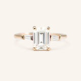 Stately Manor Emerald Cut Diamond Tapered Baguette Three Stone Engagement Ring