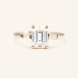 Stately Manor Emerald Cut Moissanite Tapered Baguette Three Stone Engagement Ring