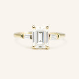 Stately Manor Emerald Cut Diamond Tapered Baguette Three Stone Engagement Ring