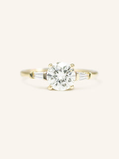 Stately Manor Round Diamond Tapered Baguette Three Stone Engagement Ring