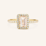Sparkling Rose Emerald Morganite Halo Diamond Engagement Ring