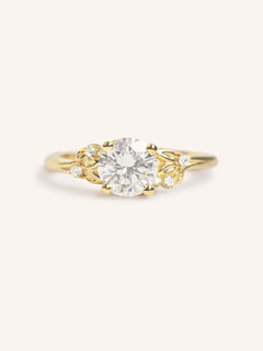 Floral Round Moissanite Engagement Ring
