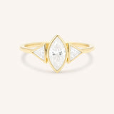 Caldwell Three Stone Bezel Marquise and Triangle Diamond Engagement Ring