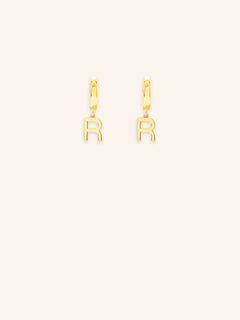 Initial "R" Huggie Earrings