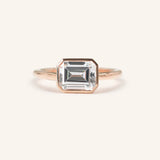 Hidden Bezel Emerald Cut Moissanite Solitaire East-West Engagement Ring