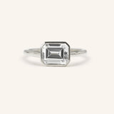 Hidden Bezel Emerald Cut Moissanite Solitaire East-West Engagement Ring