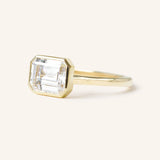 Hidden Bezel Emerald Cut Moissanite Solitaire East-West Engagement Ring