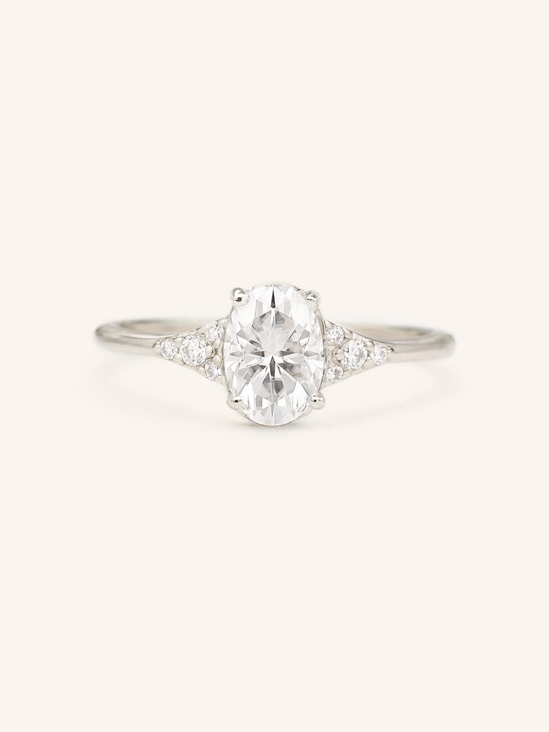 White Shade Oval Diamond Cluster Engagement Ring