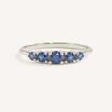 White gold Lovett five stone blue sapphire anniversary ring front view on white background