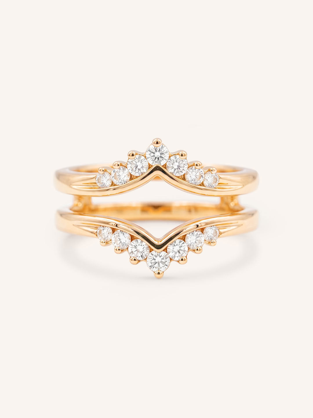 Rose gold Granby double band diamond ring guard front view on white background