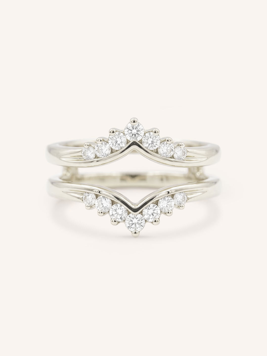 White gold Granby double band diamond ring guard front view on white background