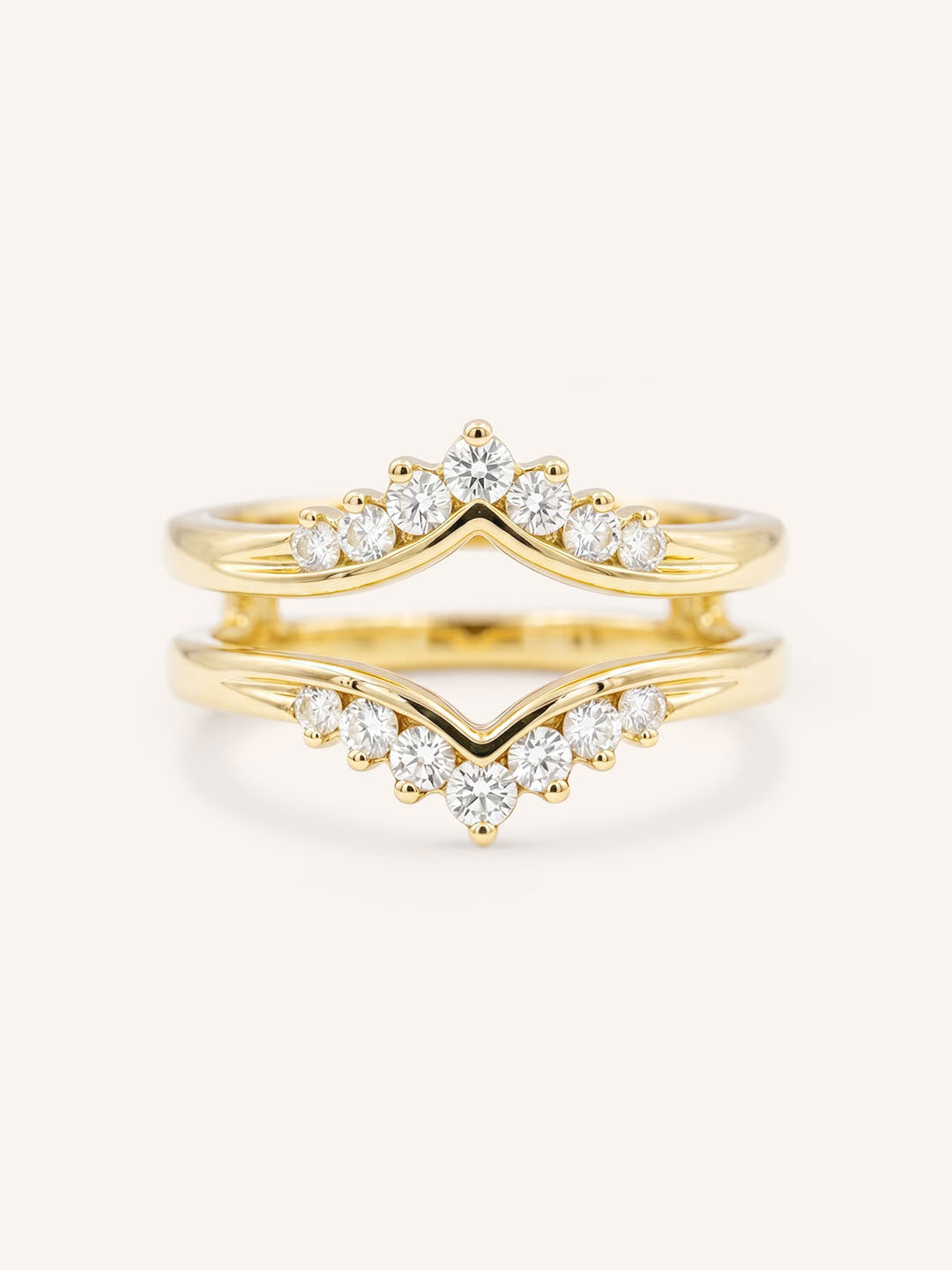 Yellow gold Granby double band diamond ring guard front view on white background