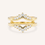 Yellow gold Granby double band diamond ring guard front view on white background