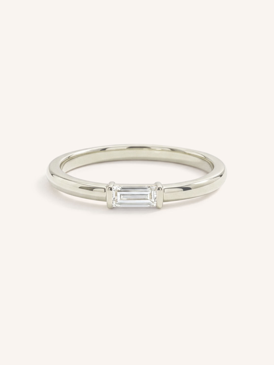 White Gold Newport Straight Baguette Diamond Ring front view on white background