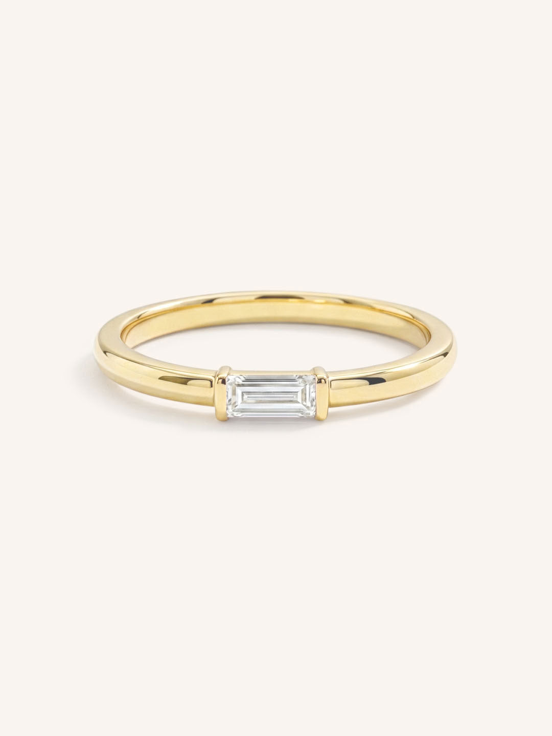 Yellow Gold Newport Straight Baguette Diamond Ring front view on white background