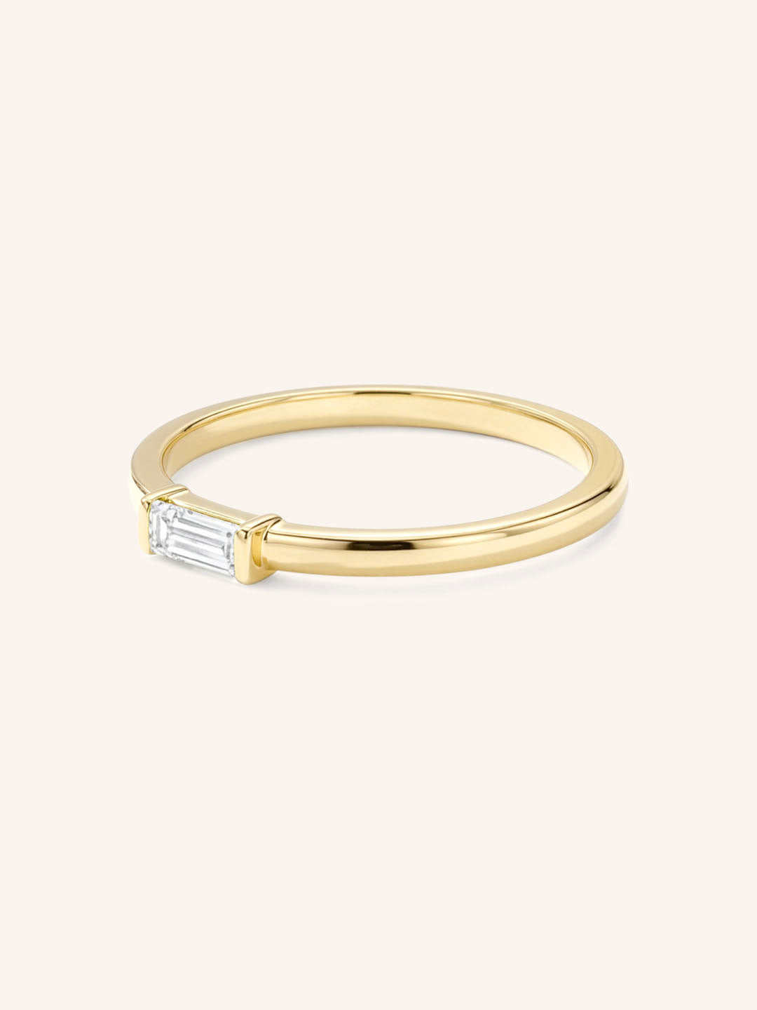 Yellow Gold Newport Straight Baguette Diamond Ring side view on white background