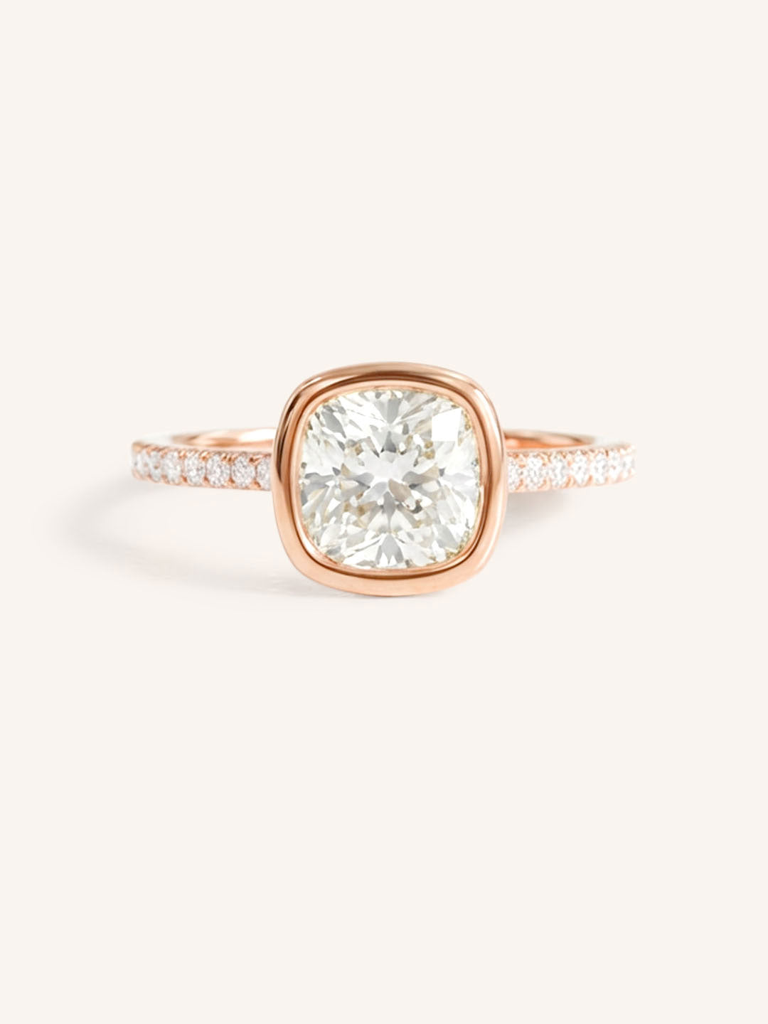 DM Square Cushion Cut Bezel Set Accented Diamond Engagement Ring