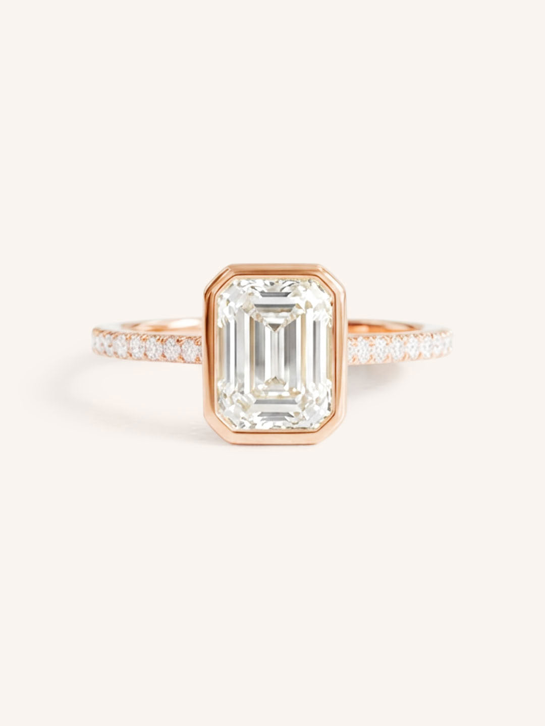 DM Emerald Cut Bezel Set Accented Diamond Engagement Ring