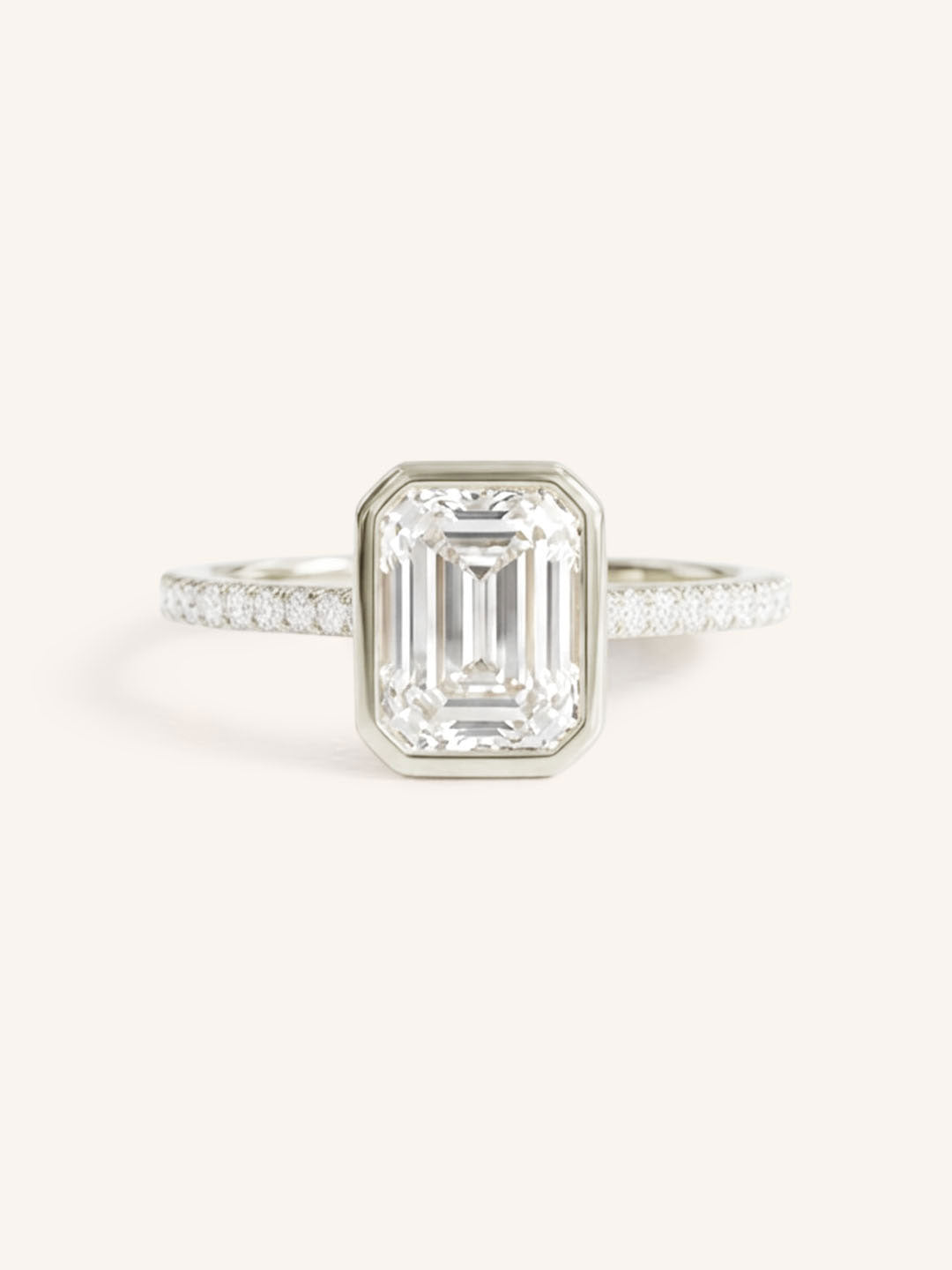 DM Emerald Cut Bezel Set Accented Diamond Engagement Ring