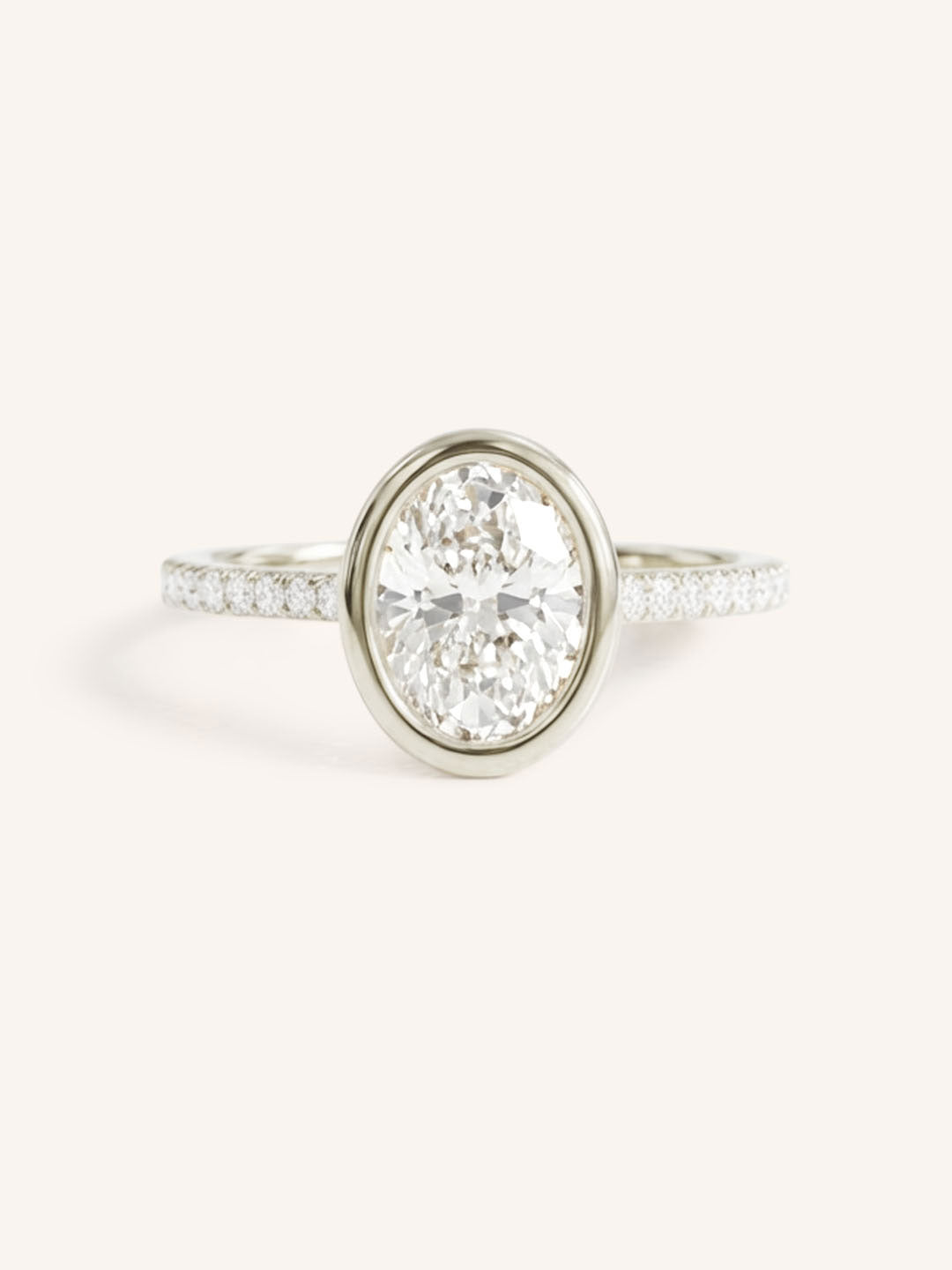 DM Oval Bezel Set Accented Diamond Engagement Ring