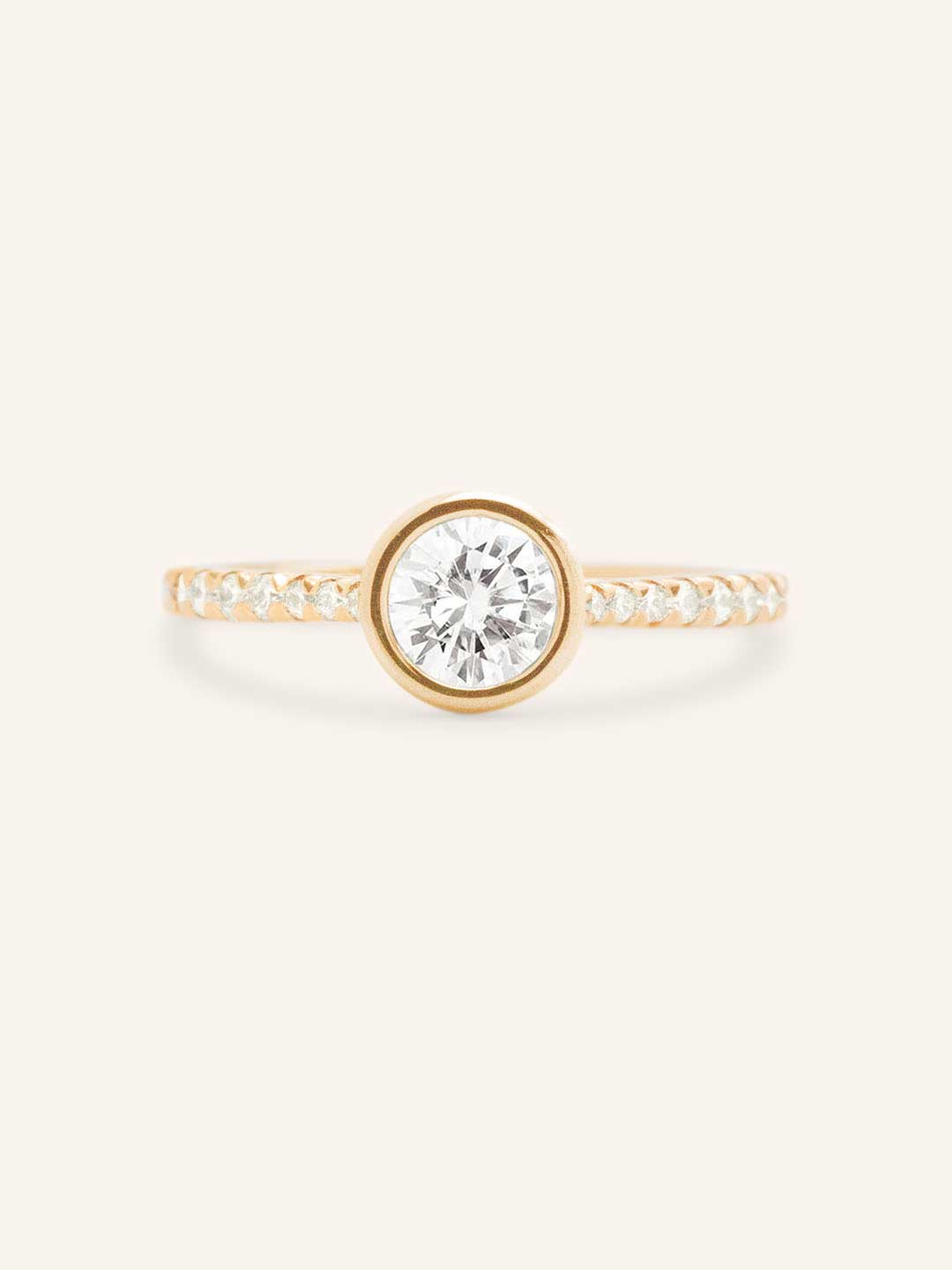 DM Round Bezel Set Accented Diamond Engagement Ring