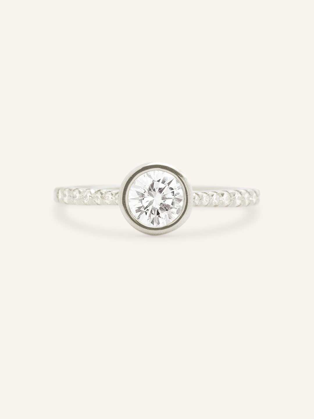 DM Round Bezel Set Accented Diamond Engagement Ring