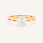 Rose Gold Levana Cushion Diamond Twist Accented Engagement Ring front view on white background