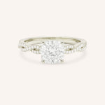 White Gold Levana Cushion Diamond Twist Accented Engagement Ring front view on white background
