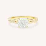 Yellow Gold Levana Cushion Diamond Twist Accented Engagement Ring front view on white background