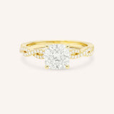 Yellow Gold Levana Cushion Diamond Twist Accented Engagement Ring front view on white background