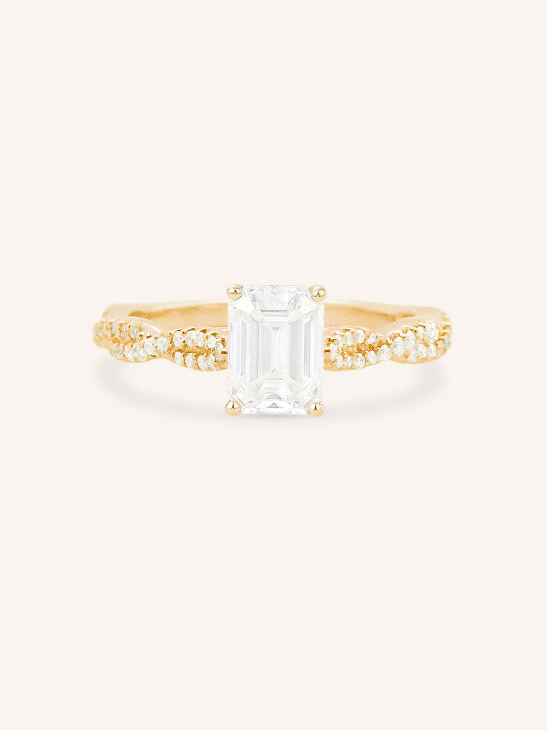 Levana Emerald Cut Diamond Twist Accented Engagement Ring
