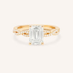 Rose Gold Levana Emerald Cut Diamond Twist Accented Engagement Ring front view on white background