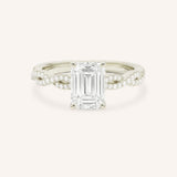 White Gold Levana Emerald Cut Diamond Twist Accented Engagement Ring front view on white background