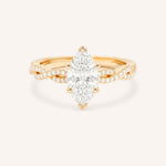 Rose Gold Levana Marquise Diamond Twist Accented Engagement Ring front view on white background