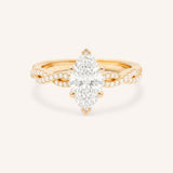 Rose Gold Levana Marquise Diamond Twist Accented Engagement Ring front view on white background