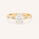 Rose Gold Levana Oval Diamond Twist Accented Engagement Ring front view on white background