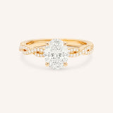 Rose Gold Levana Oval Diamond Twist Accented Engagement Ring front view on white background