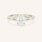 White Gold Levana Oval Diamond Twist Accented Engagement Ring front view on white background