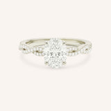 White Gold Levana Oval Diamond Twist Accented Engagement Ring front view on white background
