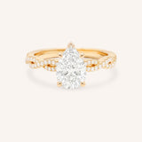 Rose Gold Levana Pear Diamond Twist Accented Engagement Ring front view on white background