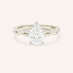 White Gold Levana Pear Diamond Twist Accented Engagement Ring front view on white background