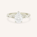White Gold Levana Pear Diamond Twist Accented Engagement Ring front view on white background