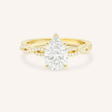 Yellow Gold Levana Pear Diamond Twist Accented Engagement Ring front view on white background