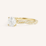 Yellow Gold Levana Round Diamond Twist Accented Engagement Ring side view on white background