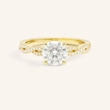 Yellow Gold Levana Round Diamond Twist Accented Engagement Ring front view on white background